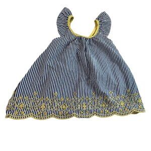 Penelope Mack Girls' Dress 6X - Seersucker Striped with Yellow Eyelet Embroidery